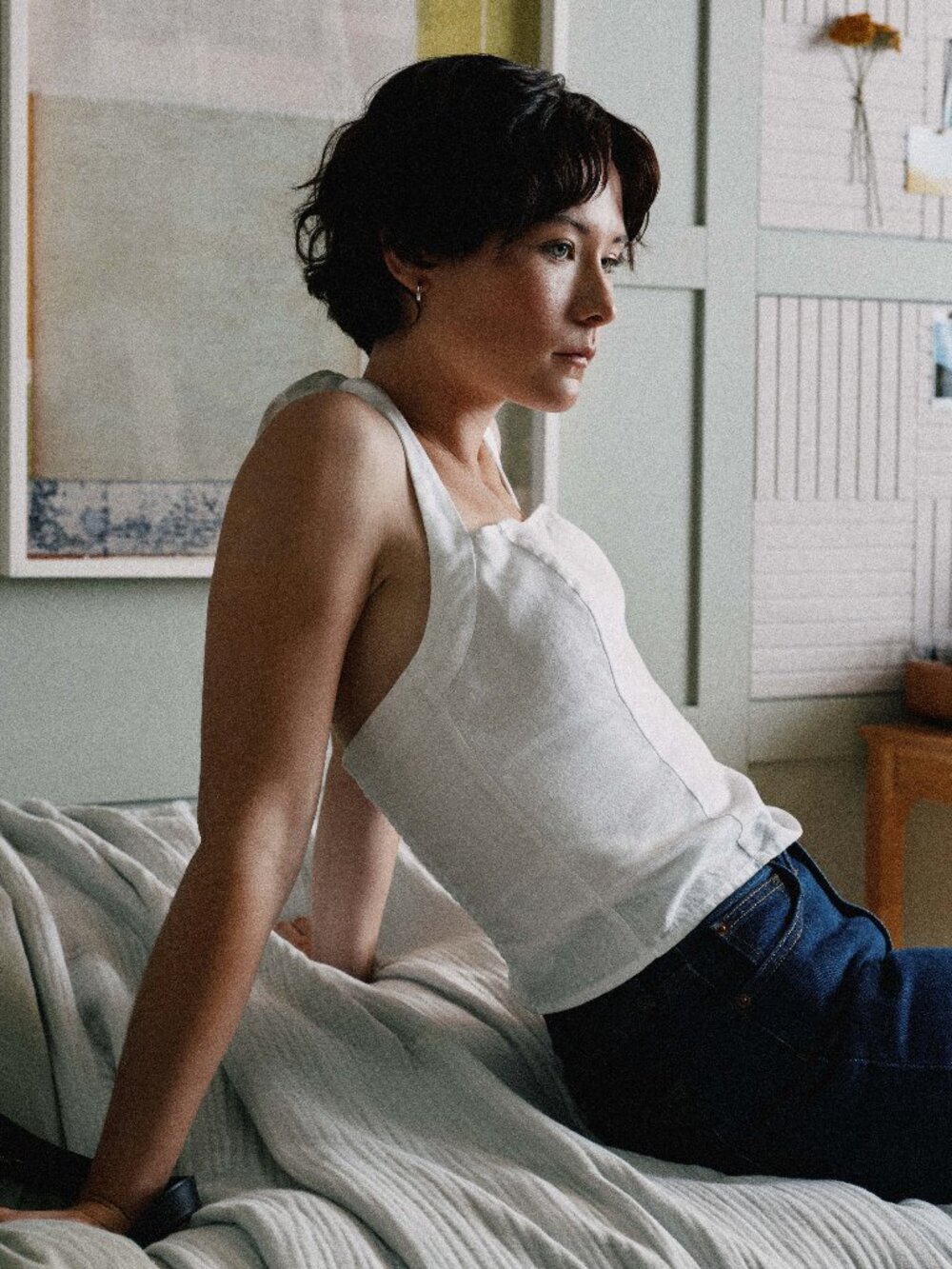 100% European Linen Halter Top in White - Picture 7 of 10